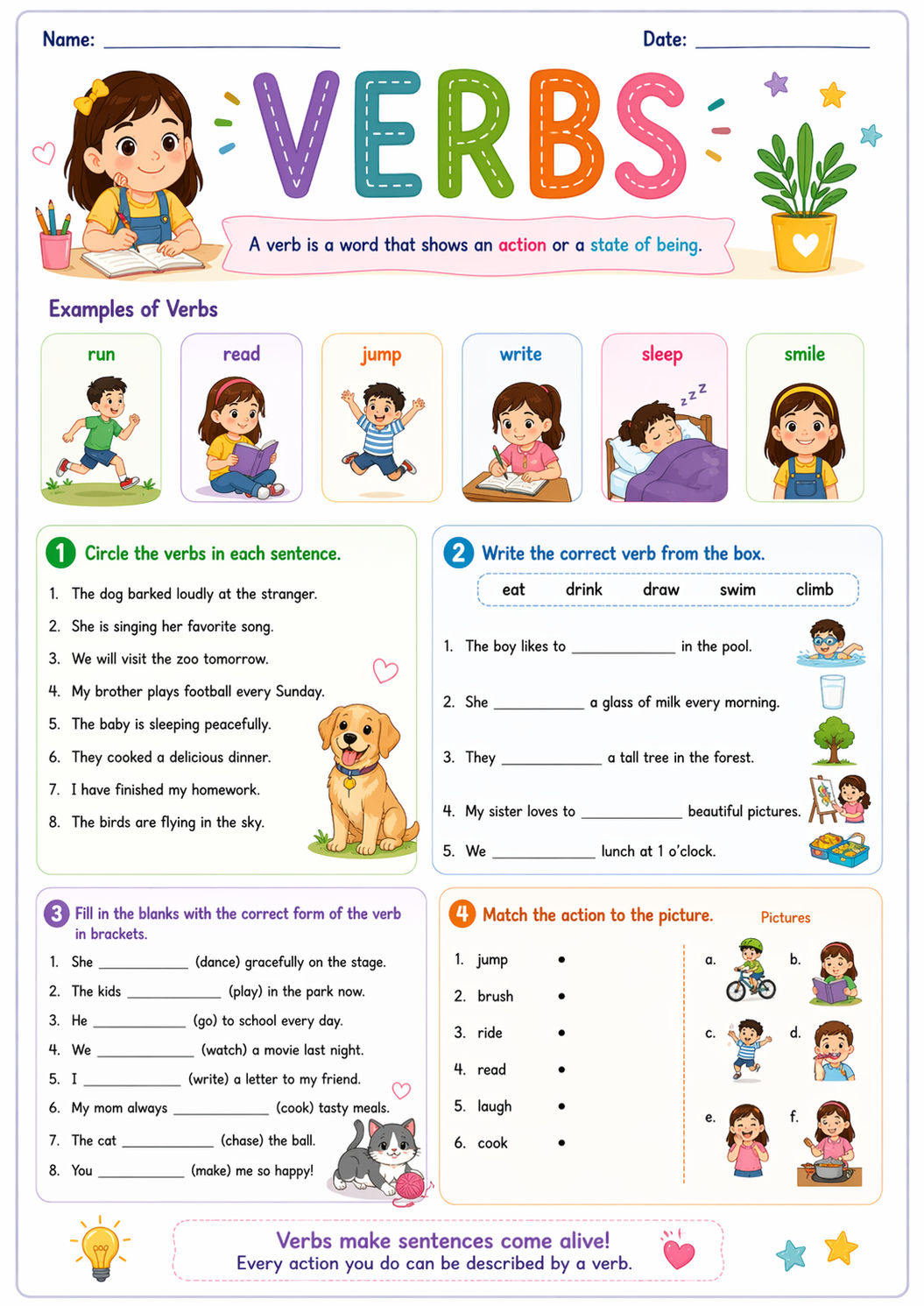Verbs Worksheet (Curriculum)